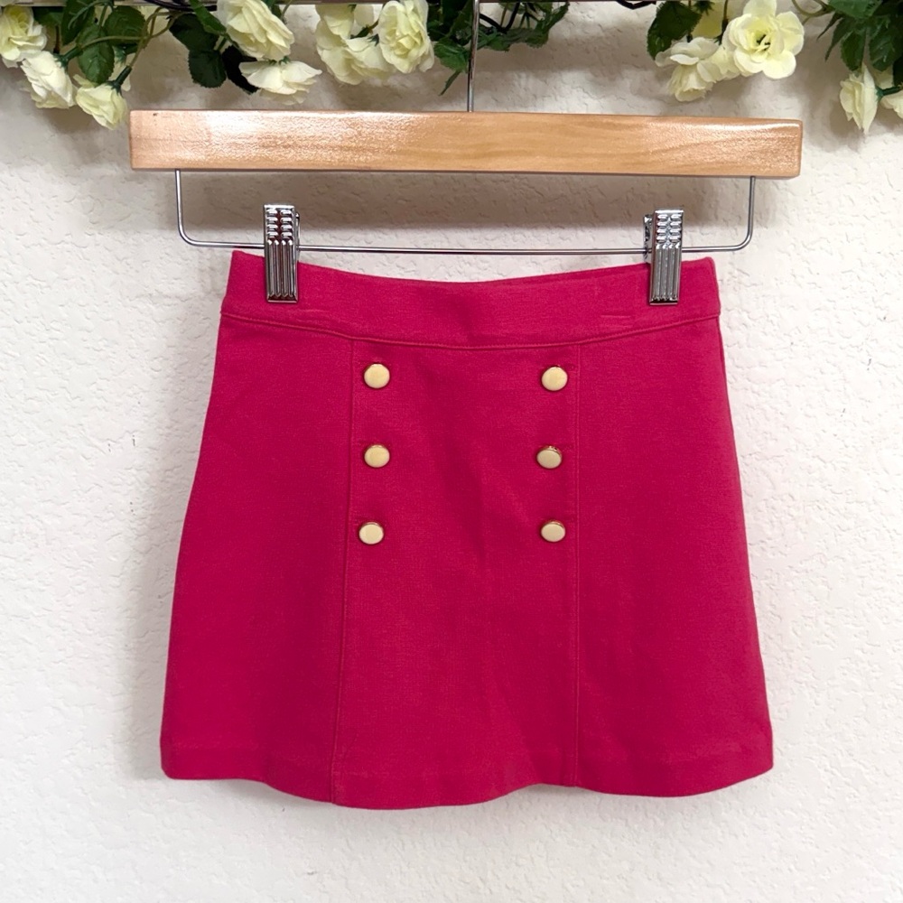 Janie and Jack • Vibrant Pink Sailor Pull On Cotton Blend Skirt w/ Gold Buttons